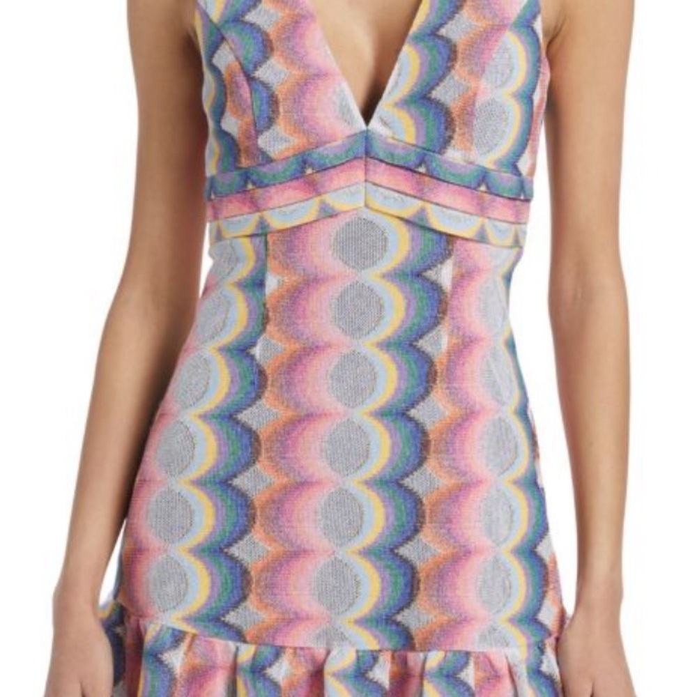 Ramy Brook Pink and Blue Ruffled Ruched Mini Dress
